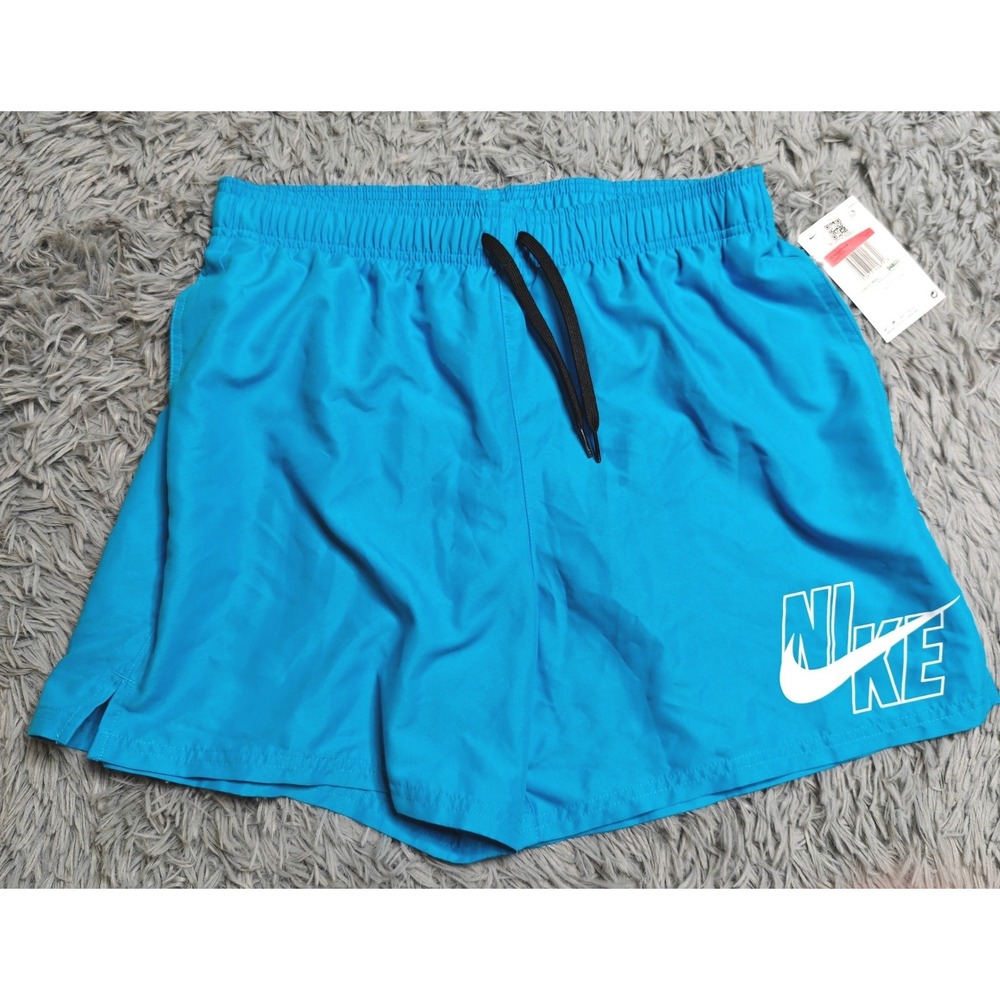 Nike Swim Shorts Mens Large L Blue NESSA566-406 Logo Solid 5" Volley New NWT
